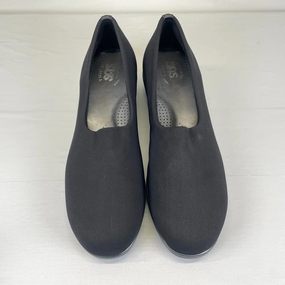 SAS Bliss Wedge Loafers Womens Size 8.5 M Black Stretch Slip On Comfort Shoes